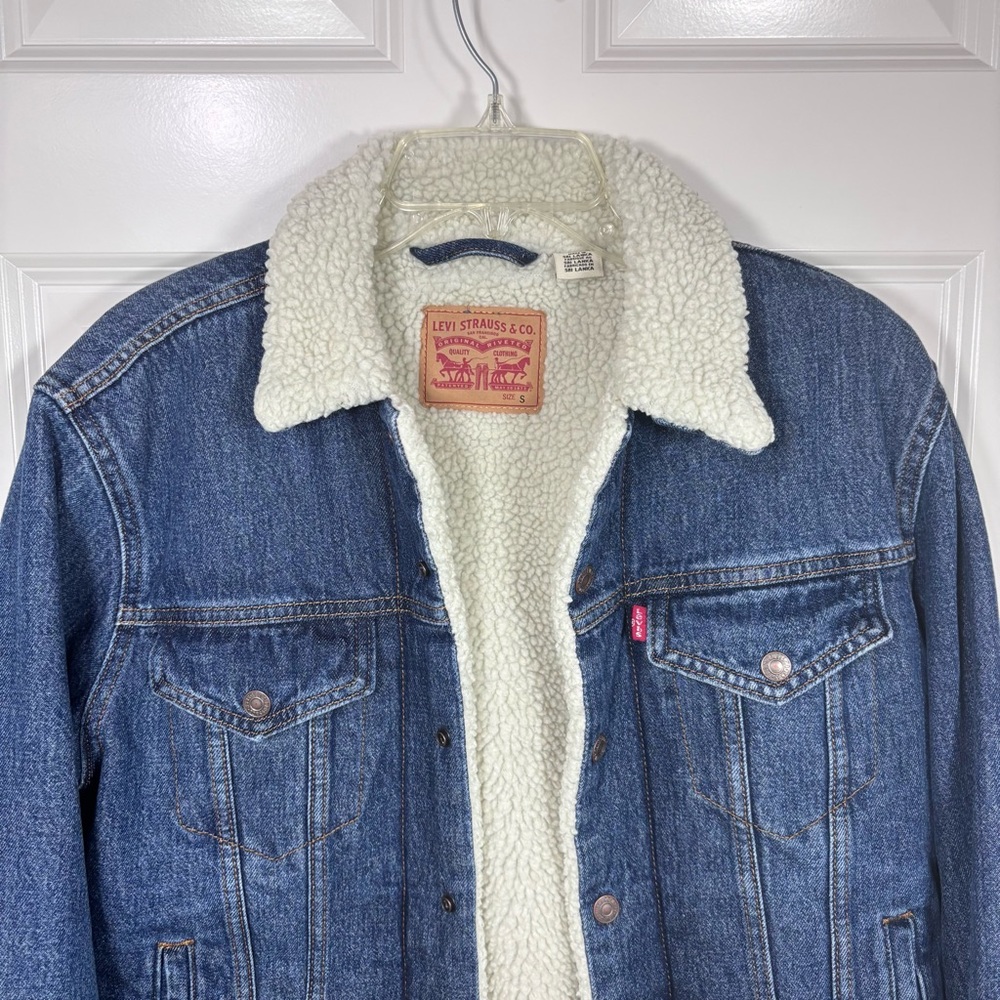 Levi's Sherpa Denim Trucker Jacket S Medium Wash - Picture 4 of 7